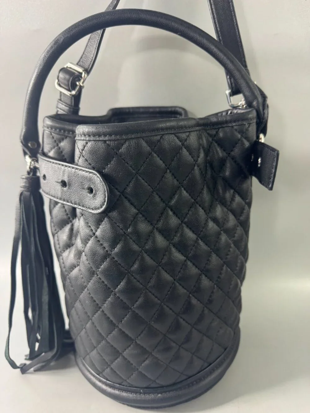 Claudie Pierlot Black Leather Quilted Bucket Bag